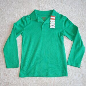 Boys Size Small 6/7 Cat & Jack Green School Uniform Long Sleeve Polo, NWT